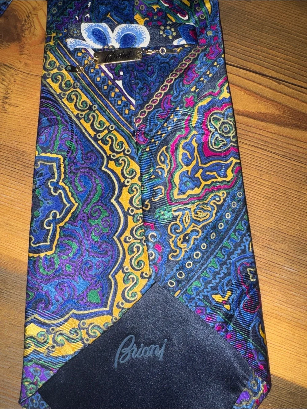 Brioni Multicolor Paisley Silk Tie in Blue, Purple & Yellow